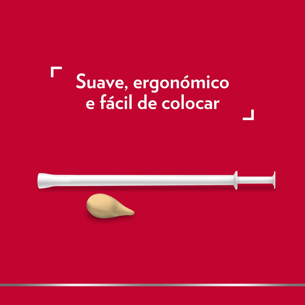 Aplicador para Gino-Canesten cápsula mole vaginal com a seguinte descrição na parte superior: Suave, ergonómico e fácil de colocar
