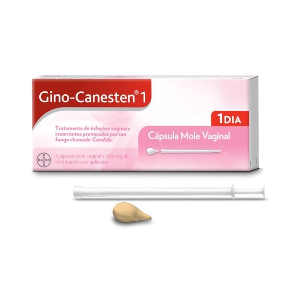 Gino-Canesten cápsula mole vaginal, cápsula vaginal e aplicador.